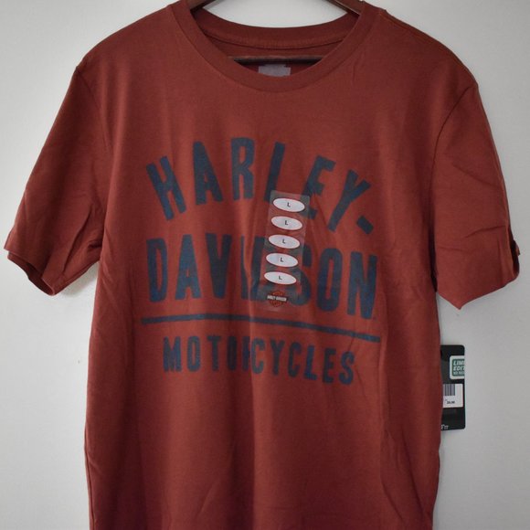 Harley Davidson Motorcycles burnt orange t-shirt NWT size large slim fit unisex - Picture 6 of 6